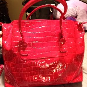 Sassy Red Embossed Tote Bag Purse